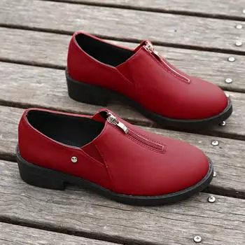 Женская осенняя обувь на грубом каблуке, модная круглая обувь с глубоким вырезом, молнией спереди, заклепками, противоскользящая износостойкая обувь с низким верхом 35 чёрный