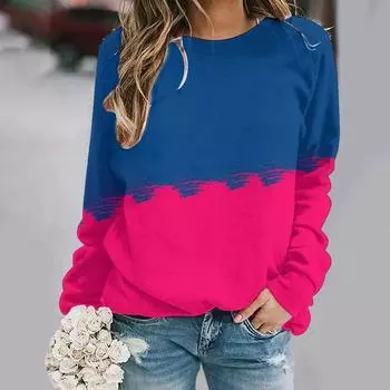 Женская осенняя одежда с цветным лоскутным принтом, пуловеры, свитера, модные повседневные женские толстовки с круглым вырезом и длинными рукавами S
