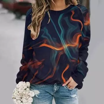 Женская осенняя одежда Y2k, свитер в технологическом стиле с принтом, тонкий теплый базовый осенний свитер с круглым вырезом и длинными рукавами, женский XS-8XL S