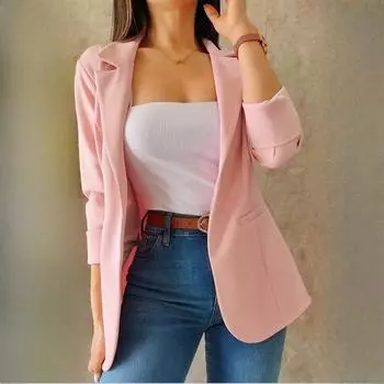 Женская осенняя однотонная простая куртка с пиджаком и воротником с длинными рукавами S красный