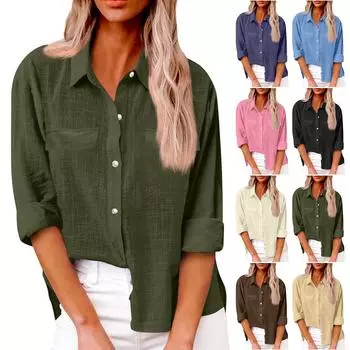 Женская осенняя однотонная свободная рубашка с длинным рукавом и пуговицами, повседневная рубашка большого размера XXL чёрный