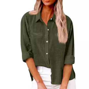 Женская осенняя однотонная свободная рубашка с длинным рукавом и пуговицами, повседневная рубашка большого размера S