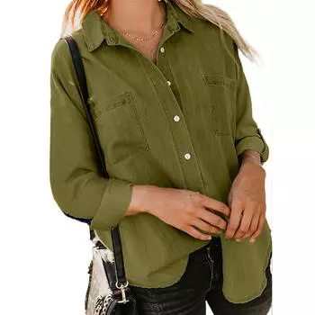 Женская осенняя однотонная свободная рубашка с длинным рукавом и пуговицами, повседневная рубашка большого размера S чёрный