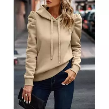 Женская осенняя однотонная толстовка с длинным рукавом и завязками, повседневная толстовка средней длины 2XL