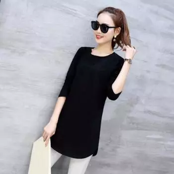 Женская осенняя однотонная тонкая универсальная блузка с круглым воротником и длинным рукавом, повседневная футболка, топы