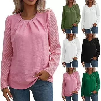 Женская осенняя плиссированная шифоновая блузка с круглым вырезом, модные перспективные топы с длинными рукавами L зелёный