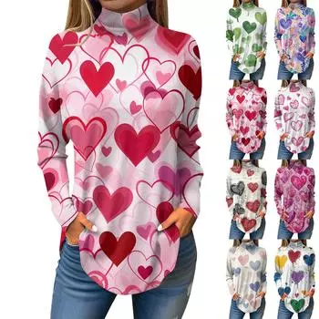 Женская осенняя повседневная рубашка с длинным рукавом, толстовка с принтом, топ с высоким воротом, пуловер L бежевый