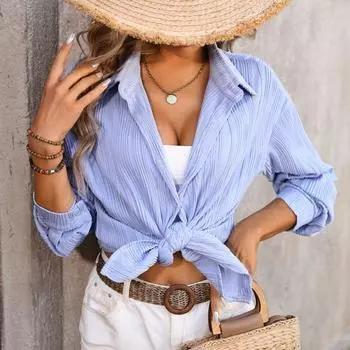 Женская осенняя повседневная рубашка с лацканами и длинными рукавами на пуговицах, офисная блузка, топ, сплошной цвет, волнистая текстура L розы красного