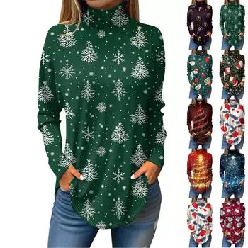 Женская осенняя повседневная толстовка с длинным рукавом, винтажный принт, топ с высоким воротом, пуловер S