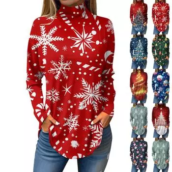 Женская осенняя повседневная толстовка с длинным рукавом, винтажный принт, топ с высоким воротом, пуловер M