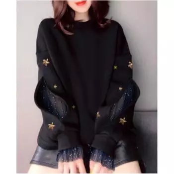 Женская осенняя повседневная толстовка с круглым вырезом и дырками, темпераментные повседневные топы 2XL чёрный