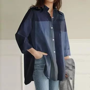 Женская осенняя простая рубашка в клетку с лацканами в стиле пэчворк 5XL