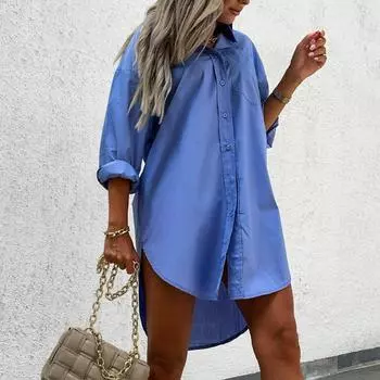 Женская осенняя простая свободная рубашка с длинным рукавом и воротником-поло на пуговицах S белый