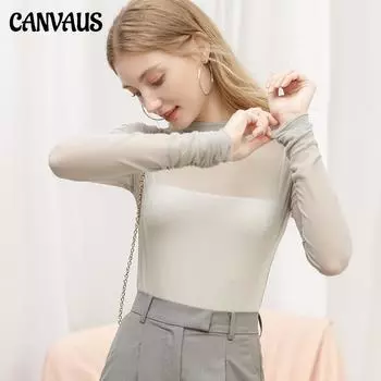 Женская осенняя прозрачная сексуальная сетчатая вязаная футболка с длинными рукавами, топ Fs391A S чёрный