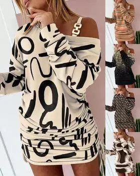 Женская осенняя рубашка с наклонными плечами и длинными рукавами, повседневное платье, женские платья, элегантные и красивые женские платья, новые короткие платья 2XL белый