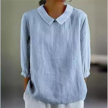 Женская осенняя рубашка, свободная рубашка с лацканами, хлопковая рубашка, топ из чистого хлопка, однотонная повседневная рубашка с семью рукавами, женская дышащая рубашка S белый