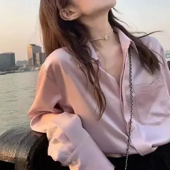 Женская осенняя рубашка, винтажная блузка с пятнами, с длинным рукавом, на пуговицах, шелковая рубашка, офисный женский топ, корейская женская блузка, женская одежда S белый