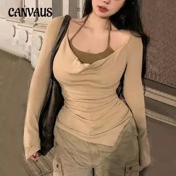 Женская осенняя сексуальная утягивающая блузка с длинным рукавом Pure Desire 1XL хаки