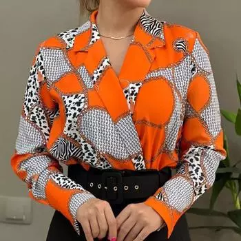 Женская осенняя свободная блузка-рубашка с длинным рукавом и V-образным вырезом S зелёный