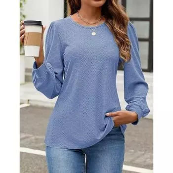 Женская осенняя свободная повседневная футболка с круглым вырезом и длинными рукавами S белый