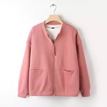 Женская осенняя свободная повседневная однотонная куртка с круглым вырезом и удобным топом 4XL