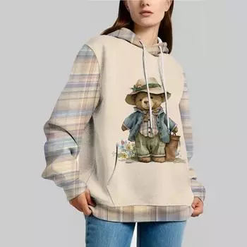 Женская осенняя свободная толстовка с капюшоном с 3D-цифровой печатью Толстовки и свитшоты (Женский) S