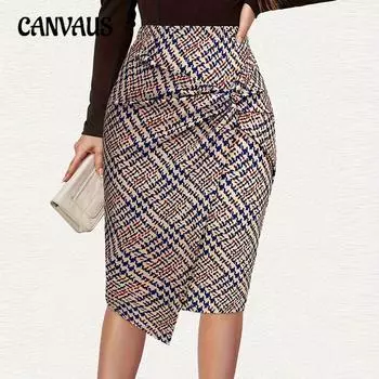 Женская осенняя темпераментная клетчатая юбка больших размеров с защипами и складками на шее с неровной юбкой миди на один шаг 1XL синий