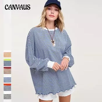 Женская осенняя толстовка больших размеров в полоску с длинным рукавом и круглым вырезом S черный белый