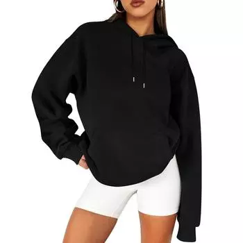 Женская осенняя толстовка с капюшоном и длинными рукавами из однотонного бархата с утолщенной отделкой S розовый