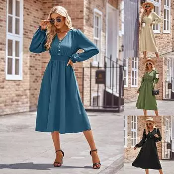 Женская осенняя юбка с v-образным вырезом на талии, однотонное платье средней длины, женское платье, женская юбка трапециевидной формы с низом S абрикосовый