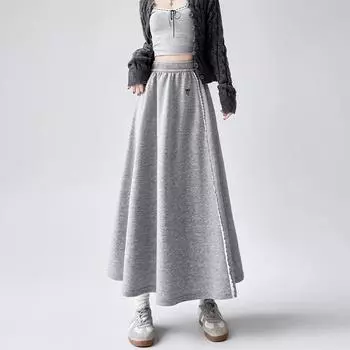 Женская осенняя юбка с вышивкой бантом и высокой талией, элегантная длинная юбка, корейская одежда 2000 года S чёрный