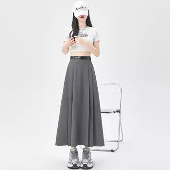 Женская осенняя юбка с высокой талией и узкими бедрами и юбка-зонтик для женщин, осенняя юбка средней длины S чёрный