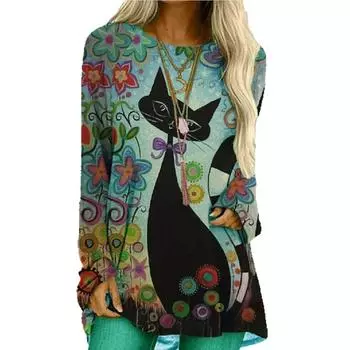 Женская осенняя удобная футболка с длинным рукавом и круглым вырезом больших размеров, повседневная мешковатая футболка средней длины, топ XS чёрный