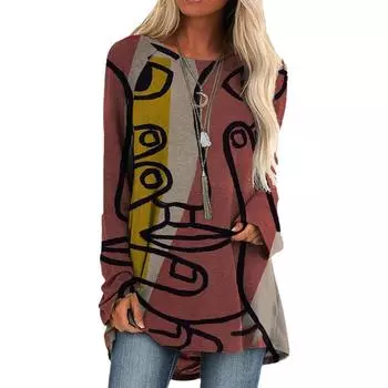 Женская осенняя удобная футболка с круглым вырезом больших размеров, повседневная мешковатая футболка средней длины, топ XS красный