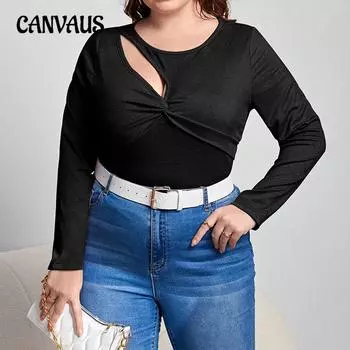 Женская осенняя узкая однотонная чувственная блузка с длинными рукавами 1XL чёрный