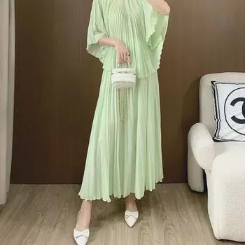 Женская осенняя узкая плиссированная юбка А-силуэта с высокой талией One Size чёрный