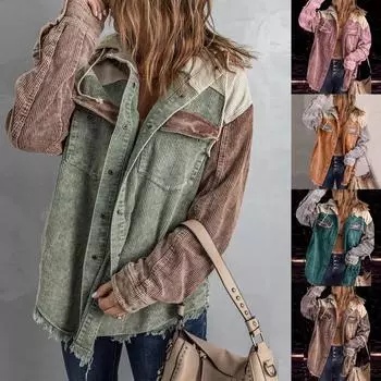 Женская осенняя вельветовая куртка с капюшоном и длинными рукавами с пряжкой и капюшоном с карманом L синий