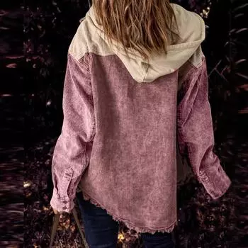 Женская осенняя вельветовая куртка с капюшоном и длинными рукавами с пряжкой и капюшоном с карманом M синий