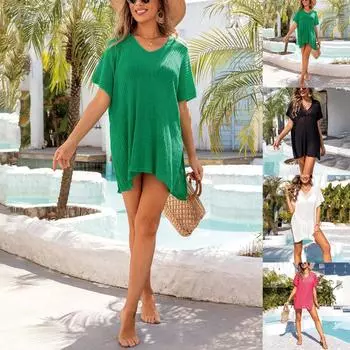 Женская открытая пляжная рубашка, бикини, пляжный отдых, солнцезащитный крем, вязаная накидка One Size чёрный