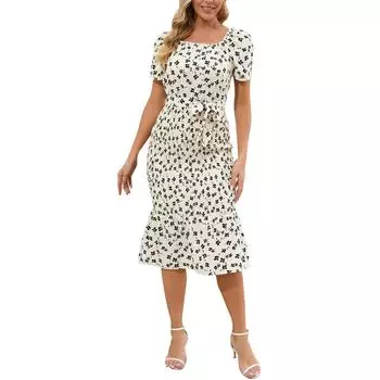 Женская пакетная юбка с цветочным принтом и узкими рюшами Темпераментные платья L бежевый