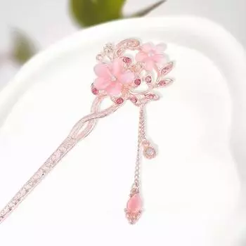 Женская палочка для волос в китайском стиле, винтажная красочная горный хрусталь, цветочный декор, кисточка, вырез, изысканный сплав из нержавеющей стали, легкая вилка для волос Hanfu