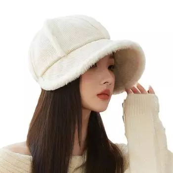 Женская панама осень-зима теплая шапка рыболовная шапка на шнурке шляпа тазик бежевый