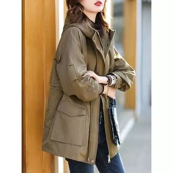 Женская парка 2023 года: Стильное, теплое хлопковое пальто с капюшоном и бархатной подкладкой S чёрный