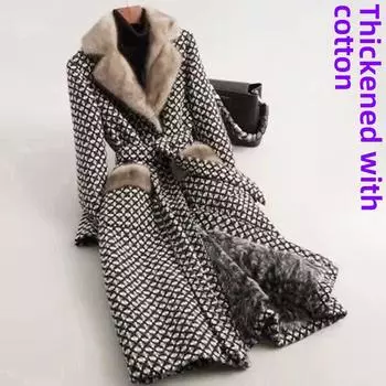 Женская парка из утолщенного шерстяного твида с мехом норки - зимняя коллекция 2025 г. Medium