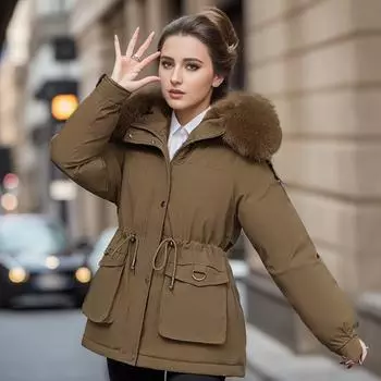 Женская парка, новая модная женская зимняя куртка с воротником из искусственного меха, длинное пальто большого размера с капюшоном, теплая подкладка, женская стеганая куртка, парки M белый
