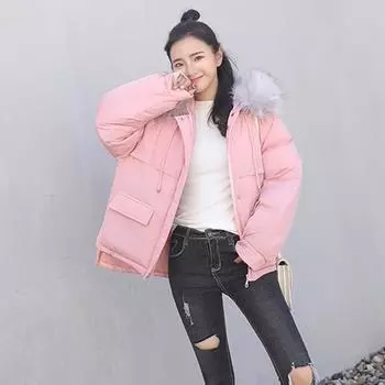 Женская парка Повседневная теплая куртка с капюшоном Пальто Короткая толстая меховая куртка с воротником Верхняя одежда S