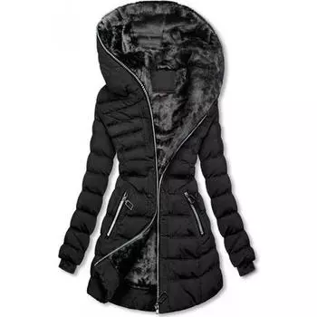 Женская парка с длинными рукавами и карманами на молнии с капюшоном, хлопковая одежда средней длины, пуховик S красный