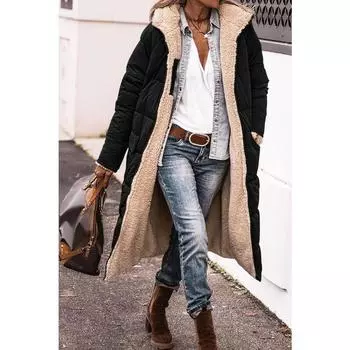 Женская парка с подкладкой из овечьей шерсти, пальто с капюшоном, теплые куртки с длинным рукавом, двухсторонняя тонкая длинная куртка, зима 2024 г. S светло-серый