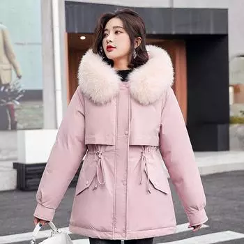 Женская парка средней длины из утолщенного хлопка и бархата, зима 2023 года, повседневный тренд L