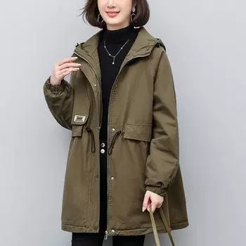 Женская парка средней длины с капюшоном - Зимнее хлопковое пальто 2024 года с вышитым дизайном, свободного кроя, утолщенное и теплое. Double Extra Large